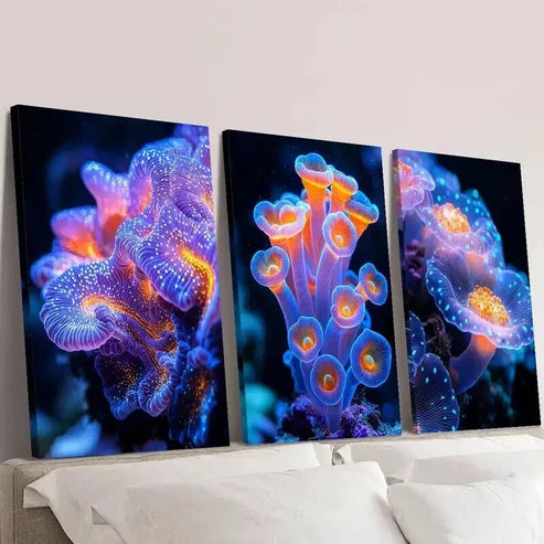 3pcs Colorful Coral Reefs with Various Flowers Wall Art Canvas Unframed – High Quality Print 100% Australian Made Wall Canvas