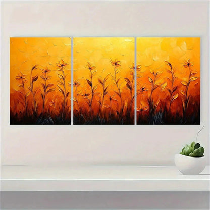 3pcs Solid Abstract Yellow Painting Metal Print Ready to Hang Art