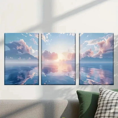 3pcs Sunset Over the Ocean painting Wall Art Set Canvas Framed 40x60cm - High Quality Print 100% Australian Made Wall Canvas Ready to Hang