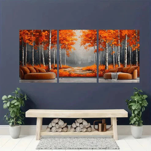 3pcs Vibrant Orange & Golden Leaves Wall Art Set Canvas Unframed - High Quality Print 100% Australian Made Wall Canvas