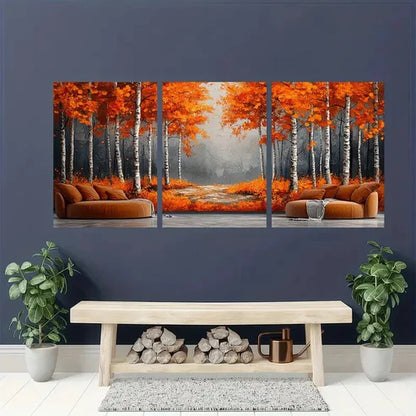 3pcs Vibrant Orange & Golden Leaves Wall Art Set Canvas Unframed - High Quality Print 100% Australian Made Wall Canvas