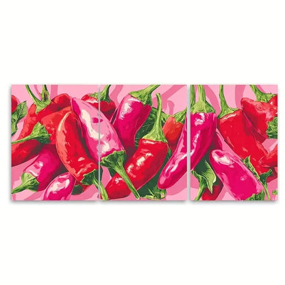 3pcs Chilli Pepper Hottie Funny Retro Kitchen Wall Art Set Canvas Framed 50x70cm - High Quality Print 100% Australian Made Wall Canvas Ready to Hang