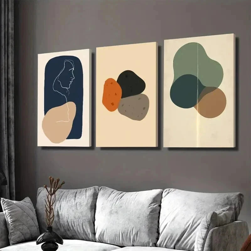 3pcs Modern Minimalist Abstract Neutral Tones Wall Art Set Canvas Framed 50x70cm - High Quality Print 100% Australian Made Wall Canvas Ready to Hang