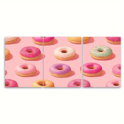 3pcs Pink Donut Kitchen Retro Breakfast Wall Art Set Canvas Framed 60x90cm - High Quality Print 100% Australian Made Wall Canvas Ready to Hang