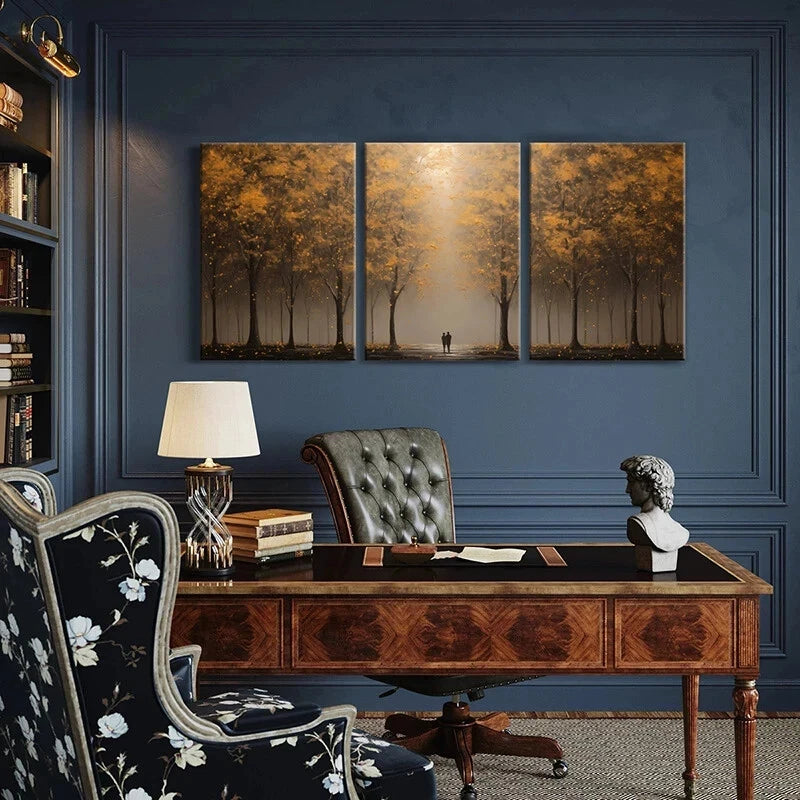 3pcs Autumn Trees Sunlight Abstract Metal Print Ready to Hang Art