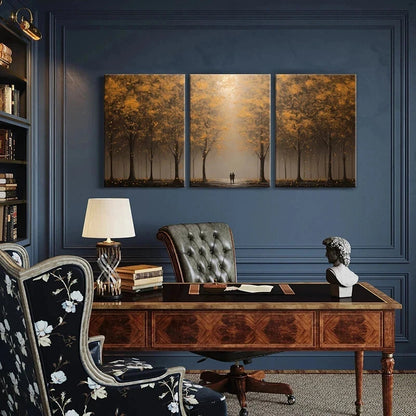 3pcs Autumn Trees Sunlight Abstract Metal Print Ready to Hang Art