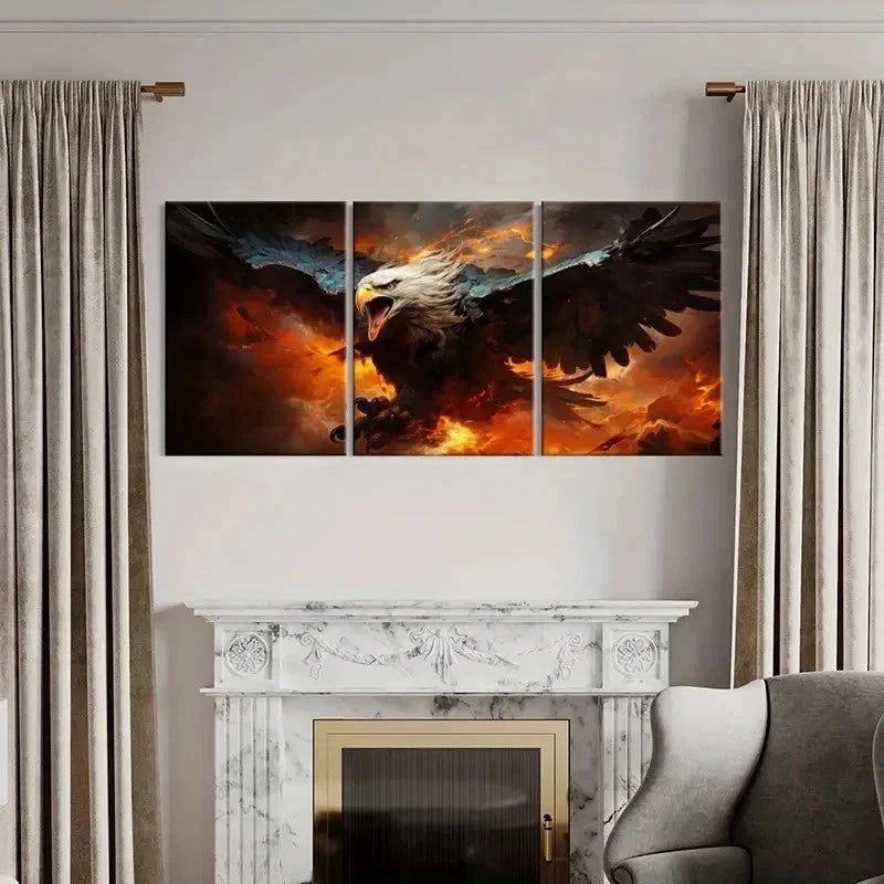 3pcs Dramatic Eagle & Volcano Decor Wall Art Set Canvas Framed 40x60cm - High Quality Print 100% Australian Made Wall Canvas Ready to Hang