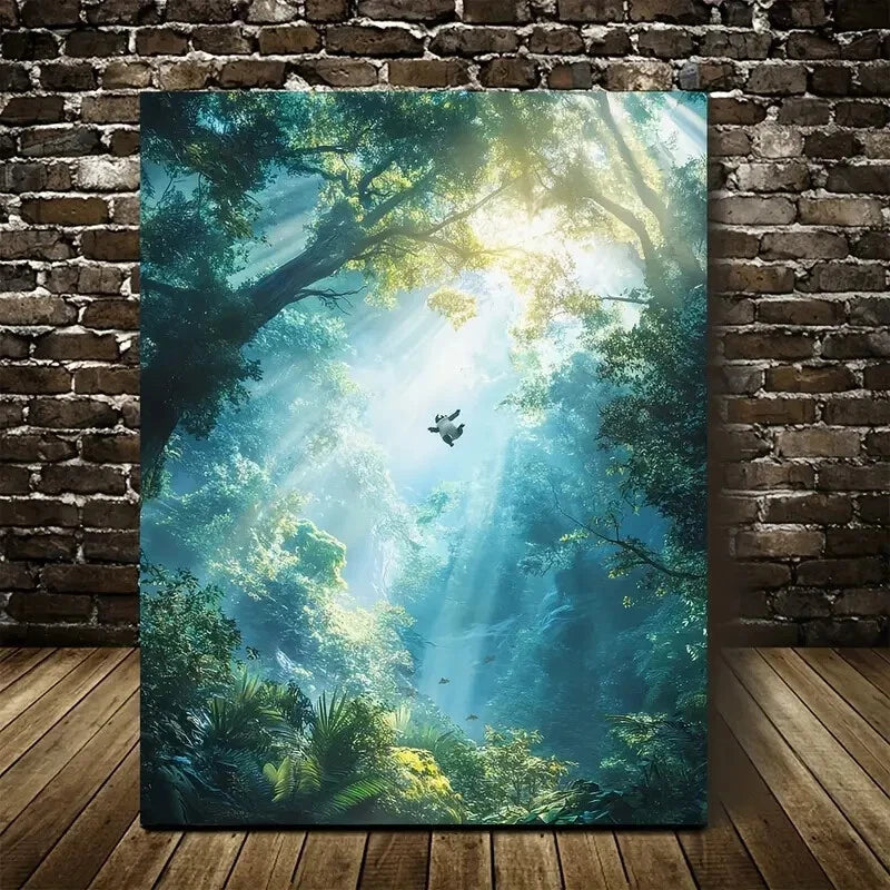 Cyberpunk Panda in Magical Forest Painting 40x60cm Metal Print Ready to Hang