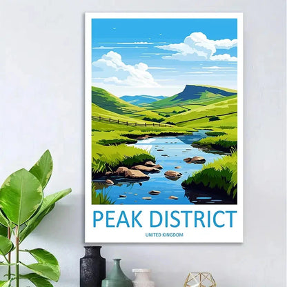 Peak District National Park Landscape Vintage Travel Poster Print Wall Art
