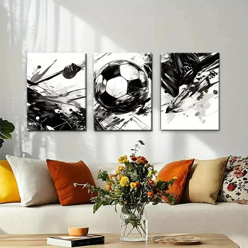 3pcs Abstract Football Dynamic Game Perfect Wall Art Set Canvas Framed 40x60cm - High Quality Print 100% Australian Made Wall Canvas Ready to Hang