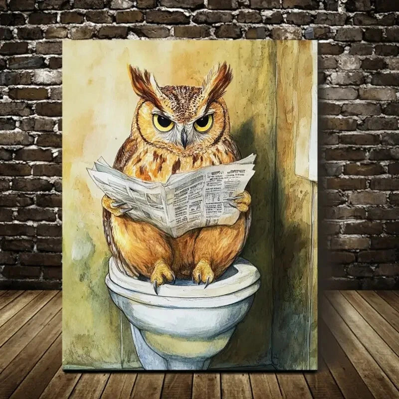 Whimsy Woodland Owl Charming Newspaper Painting 40x60cm Metal Print Ready to Hang