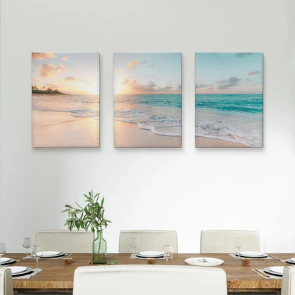 3pcs Serene Beach Sunset Horizon Wall Art Set Canvas Framed 40x60cm - High Quality Print 100% Australian Made Wall Canvas Ready to Hang