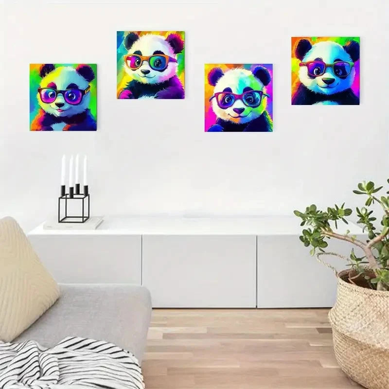 4pcs Vibrant Panda Fashion Art Prints Wall Art Canvas Framed