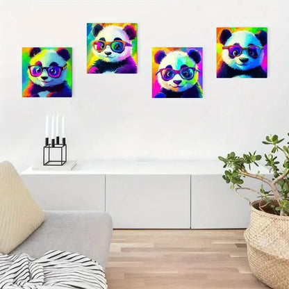 4pcs Vibrant Panda Fashion Art Prints Wall Art Canvas Framed