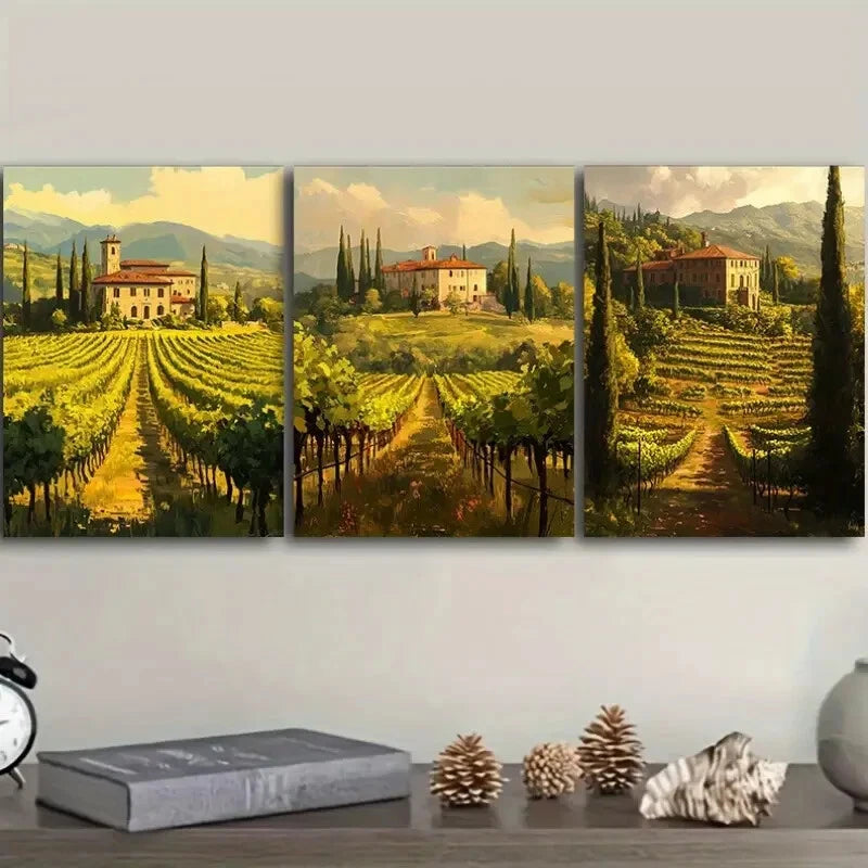 3pcs Italian Vineyard Frescoes Metal Print Ready to Hang Art