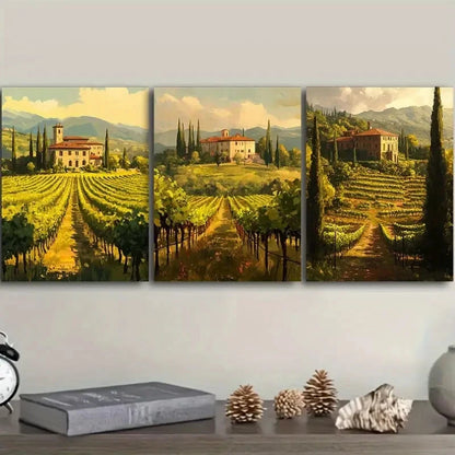 3pcs Italian Vineyard Frescoes Metal Print Ready to Hang Art