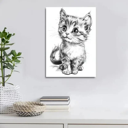 Beautiful Charming Retro Long Tail Kitten Painting 40x60cm Metal Print Ready to Hang