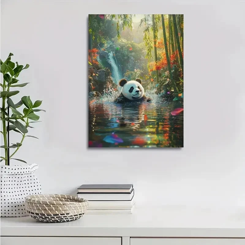 Colorful Bamboo Grove Scene with Water Splash Painting 40x60cm Metal Print Ready to Hang
