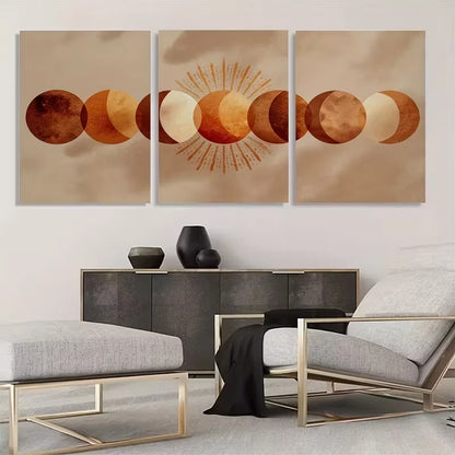 3pcs Bohemian Moon Phase Triptych Mural Wall Art Set Canvas Framed 40x60cm - High Quality Print 100% Australian Made Wall Canvas Ready to Hang