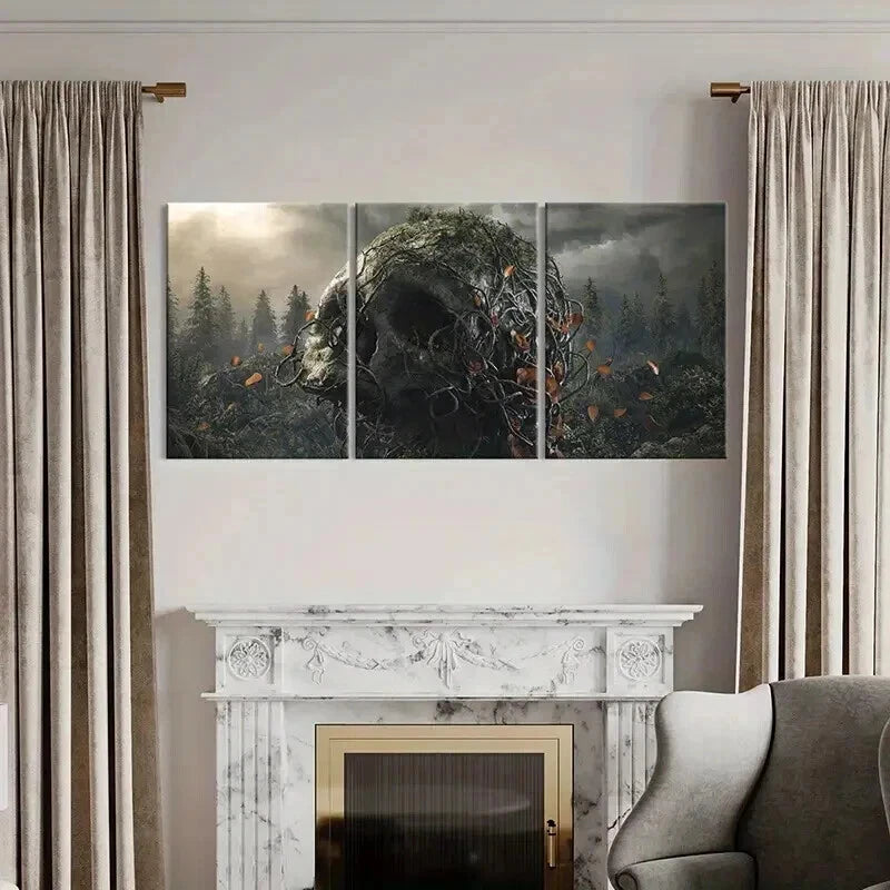 3pcs Creepy Skeleton Entwined in Vines  Wall Art Set Canvas Framed 40x60cm - High Quality Print 100% Australian Made Wall Canvas Ready to Hang