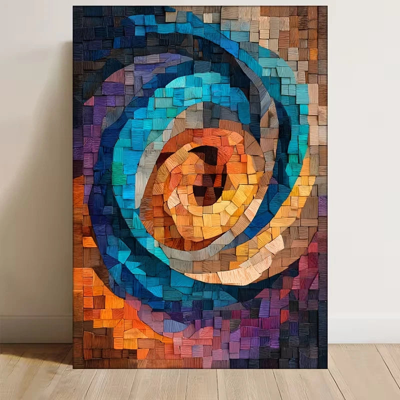 Wooden Mosaic Abstract Ring Design 60x90cm Metal Print Ready to Hang