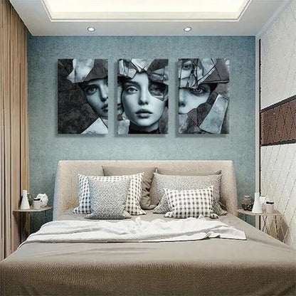 3pcs Abstract Shattered Glass Woman Perfect Wall  Art Set Canvas Unframed - High Quality Print 100% Australian Made Wall Canvas