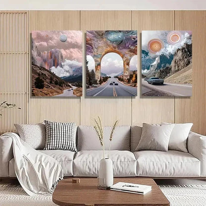 3pcs Panel Surreal Cosmic Road Trip Perfect Wall Art Set Canvas Framed 40x60cm - High Quality Print 100% Australian Made Wall Canvas Ready to Hang