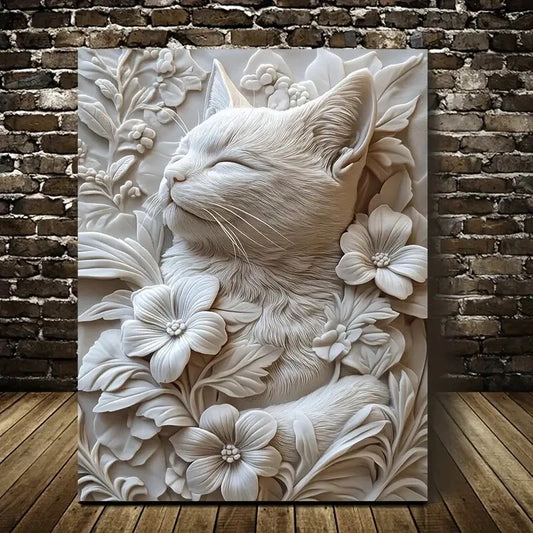 Featuring an American Shorthair Cat Among Flowers 40x60cm Metal Print Ready to Hang