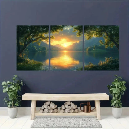3pcs Serene Shire Sunrise & Calm Waters Scene Wall Art Set Canvas Framed 40x60cm - High Quality Print 100% Australian Made Wall Canvas Ready to Hang
