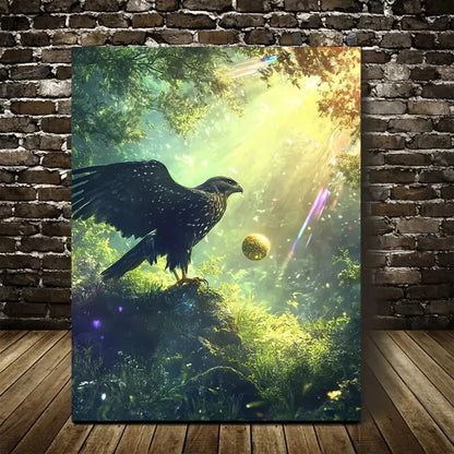 Fantasy Hawk & Rainbow Reflections In Lush Painting 40x60cm Metal Print Ready to Hang