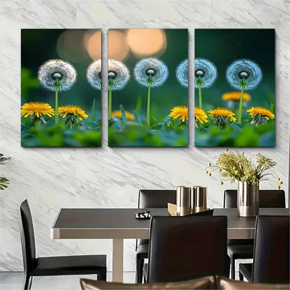 3pcs Grassy Green Meadow Dandelions Perfect Wall Art Set Canvas Framed 40x60cm - High Quality Print 100% Australian Made Wall Canvas Ready to Hang