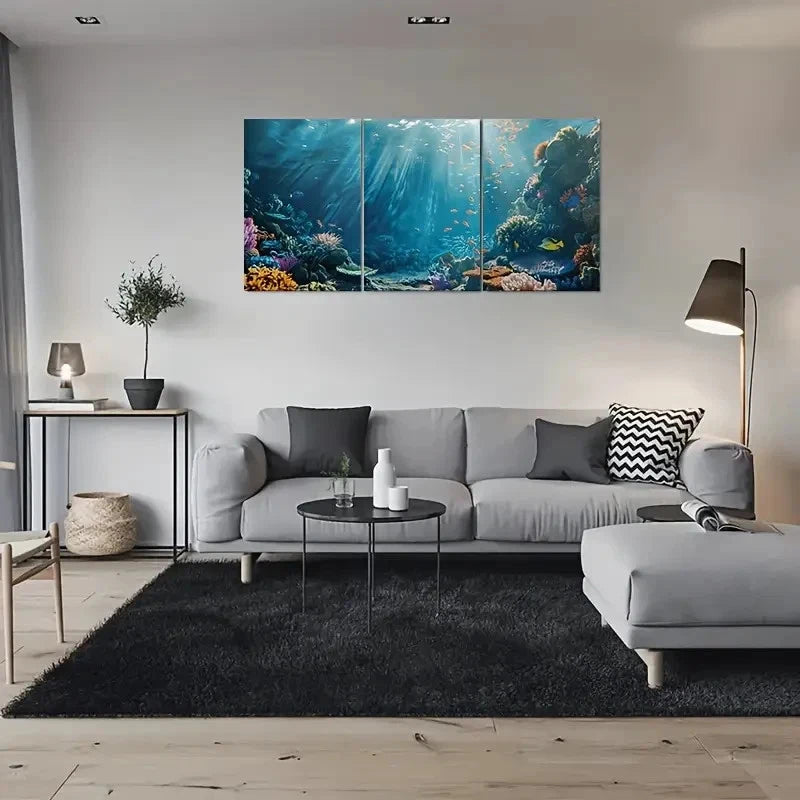 3pcs Underwater Paradise Coral Reef Sunrise Metal Print Ready to Hang Art