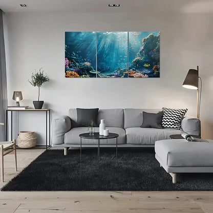 3pcs Underwater Paradise Coral Reef Sunrise Metal Print Ready to Hang Art