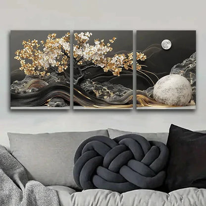 3pcs Modern Contemporary Gold MC Wall Art Set Canvas Unframed - High Quality Print 100% Australian Made Wall Canvas