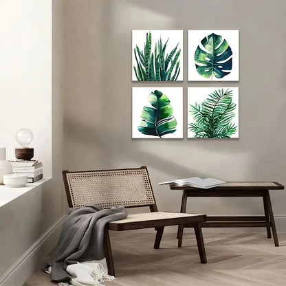 4pcs Green Plant & Sage Monstera Leaf Wall Art Canvas Framed