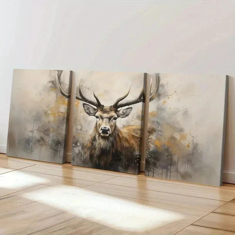 3pcs Abstract Deer Head Artwork Wall Art Set Canvas Framed 40x60cm - High Quality Print 100% Australian Made Wall Canvas Ready to Hang