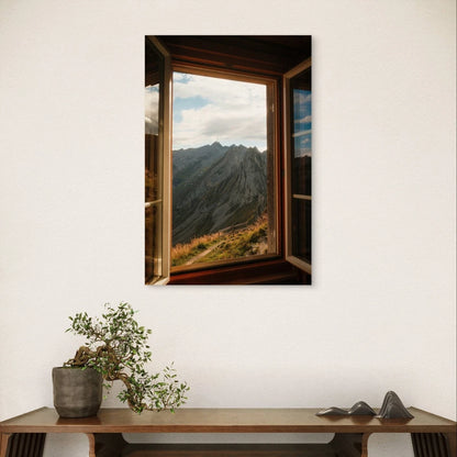 Mountain Window View Landscape Scenery 40x60cm Metal Print Ready to Hang