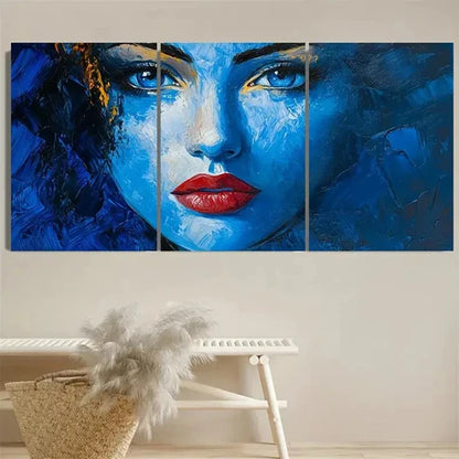3pcs Blue Face Abstract Lady Woman Face Wall Art Set Canvas Unframed - High Quality Print 100% Australian Made Wall Canvas