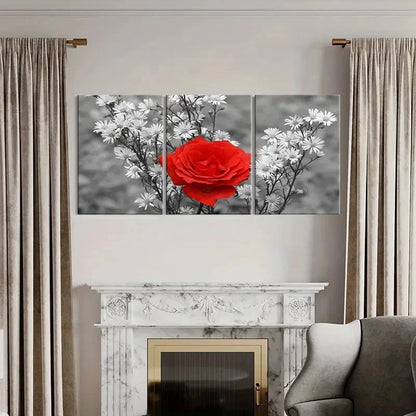 3pcs Red Roses Small Daisies Flower  Wall Art Set Canvas Framed 60x90cm - High Quality Print 100% Australian Made Wall Canvas Ready to Hang