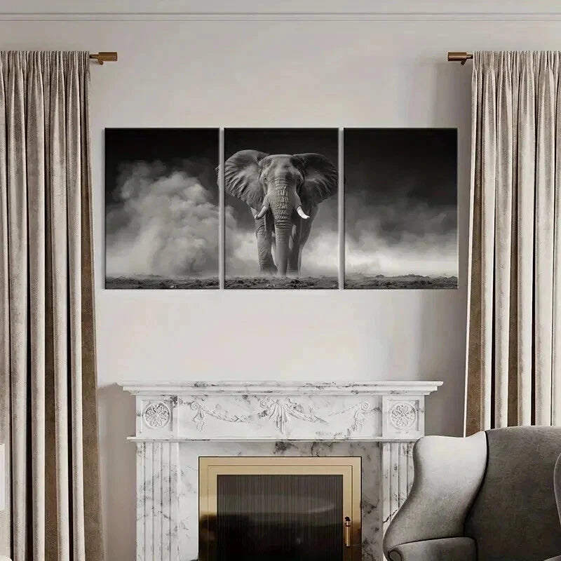 3pcs Majestic Elephant Stormy Sky Dramatic Wall Art Set Canvas Framed 40x60cm - High Quality Print 100% Australian Made Wall Canvas Ready to Hang