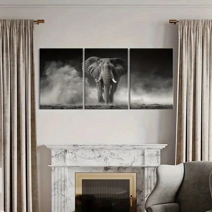3pcs Majestic Elephant Stormy Sky Dramatic Wall Art Set Canvas Framed 40x60cm - High Quality Print 100% Australian Made Wall Canvas Ready to Hang