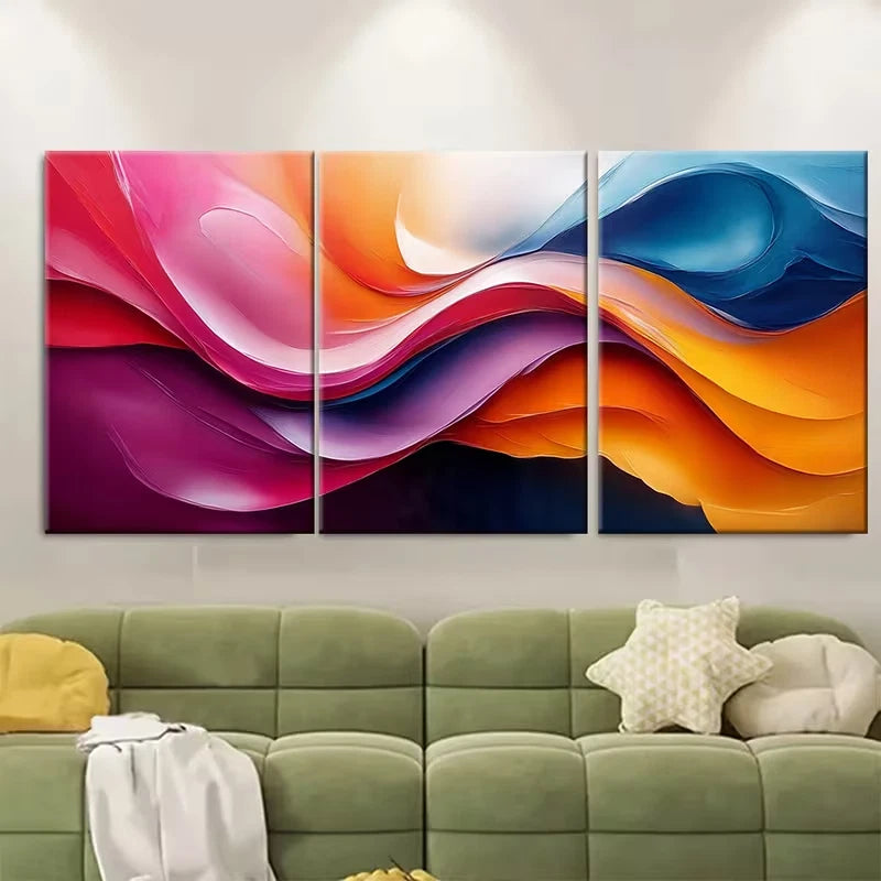3pcs Vibrant Abstract Multicolor Swirls Metal Print Ready to Hang Art