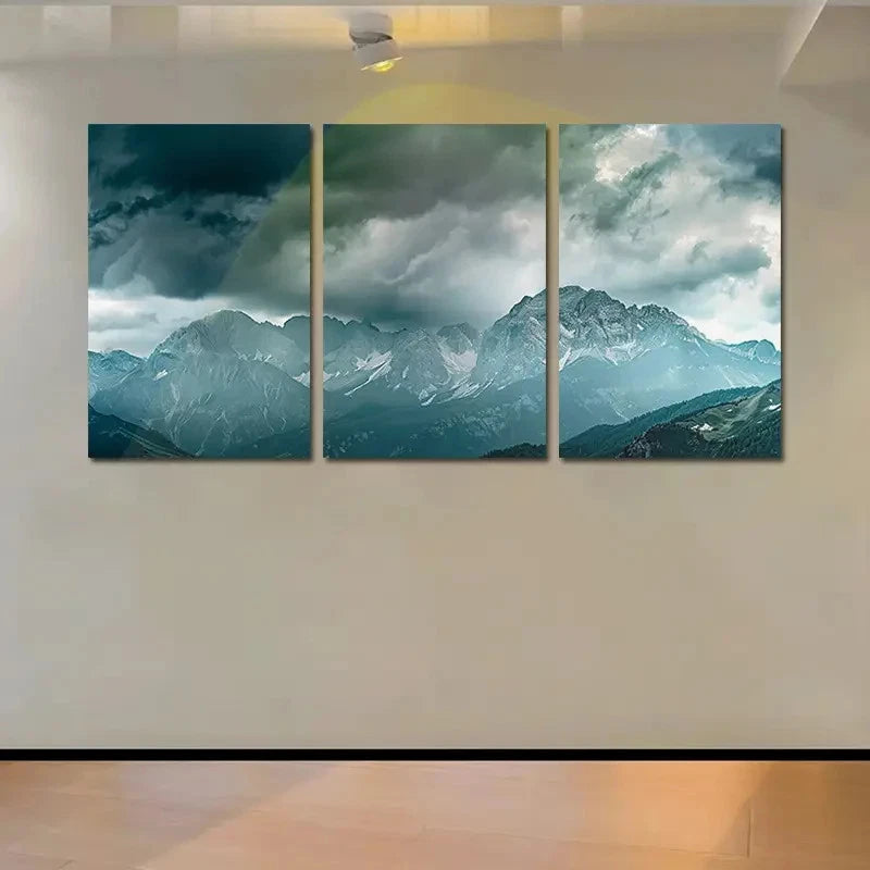 3pcs Majestic Mountains Under A Stormy Sky Wall Art Set Canvas Framed 50x70cm - High Quality Print 100% Australian Made Wall Canvas Ready to Hang