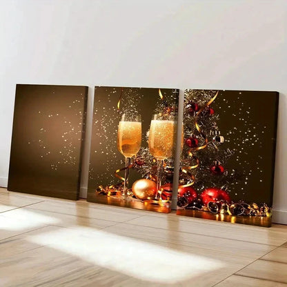 3pcs Champagne At Fashion New Year Party Wall Art Set Canvas Framed 40x60cm - High Quality Print 100% Australian Made Wall Canvas Ready to Hang