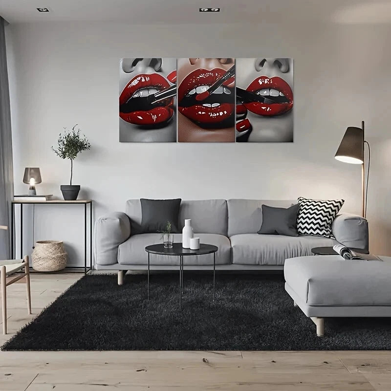 3pcs Bold Red Lipstick Red Lipstick Nautical Metal Print Ready to Hang Art