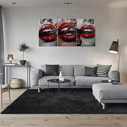 3pcs Bold Red Lipstick Red Lipstick Nautical Metal Print Ready to Hang Art