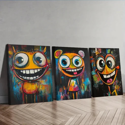 3pcs a happy character Wall Art Set Canvas Unframed - High Quality Print 100% Australian Made Wall Canvas
