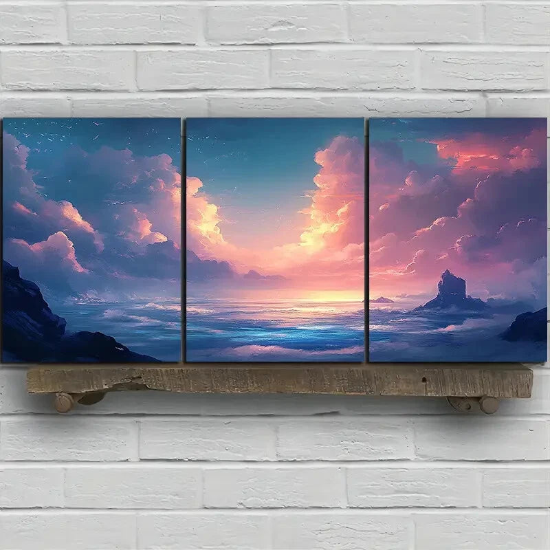 3pcs Featuring Beautiful Designs Under The Code Metal Print Ready to Hang Art