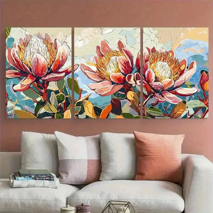 3pcs Botanical Décor Floral Travel Perfect Wall Art Canvas Framed 60x90cm