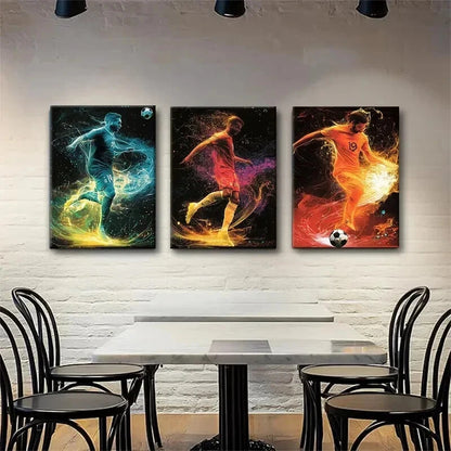 3pcs Vibrant Energy Football Dynamic Perfect Wall Art Set Canvas Framed 40x60cm - High Quality Print 100% Australian Made Wall Canvas Ready to Hang